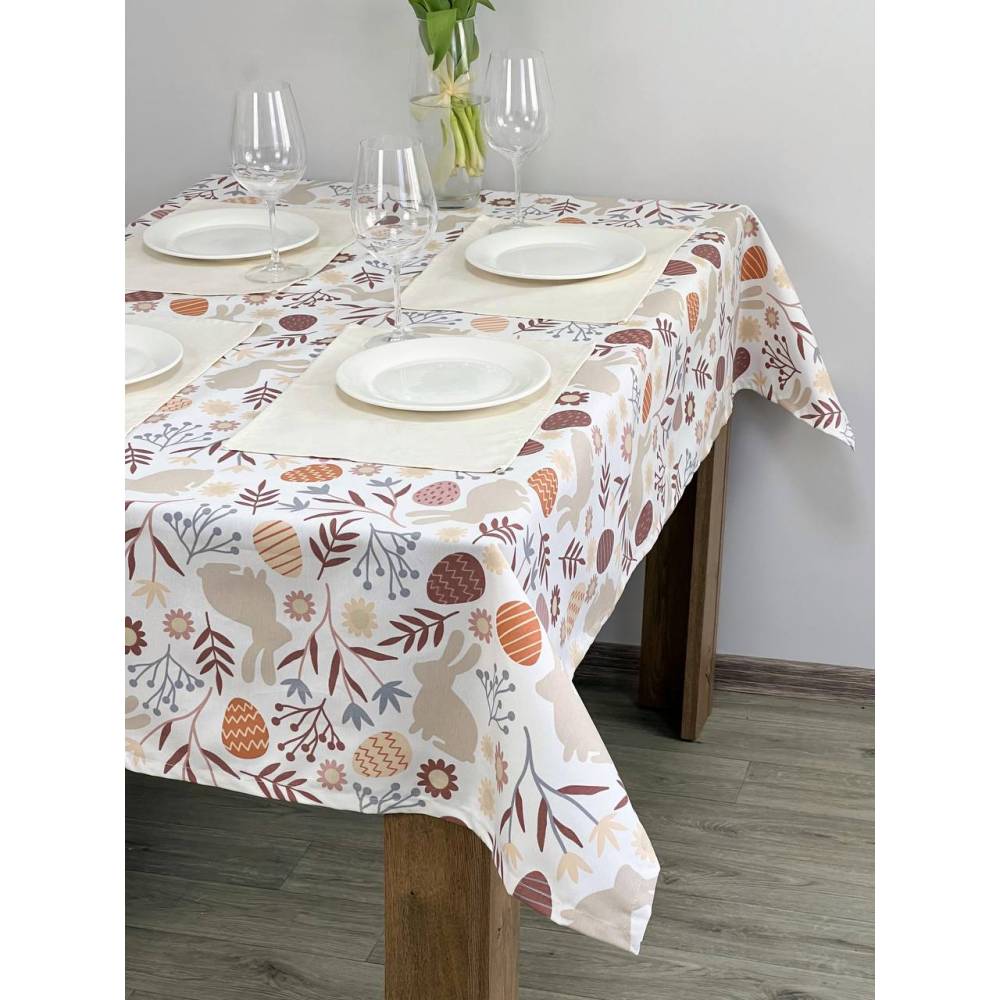 Скатерть Пасхальный кролик 120х170см бежевая купить недорого || Metelka.com.ua