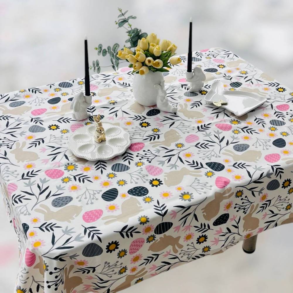Скатерть Пасхальный кролик 120х170см серая купить недорого || Metelka.com.ua