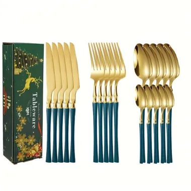 Набор столовых приборов Leeseph 20 предметов 5 персон зеленый Mv054 купить недорого || Metelka.com.ua