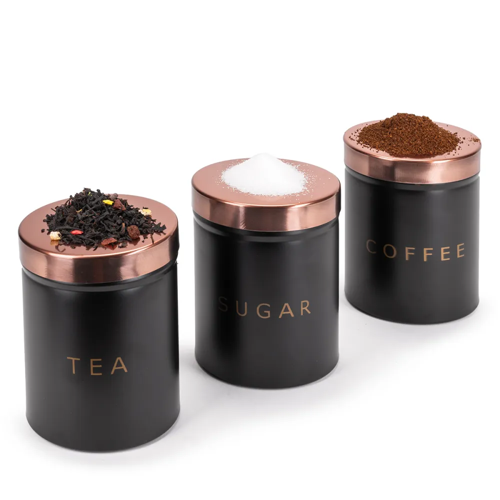 Набор ёмкостей Kamille для чая, кофе и сахара 3 шт чёрные KM1128 купить недорого || Metelka.com.ua