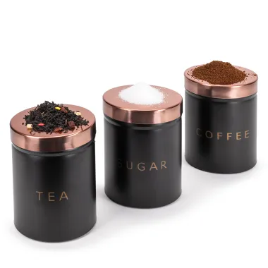 Набор ёмкостей Kamille для чая, кофе и сахара 3 шт чёрные KM1128 купить недорого || Metelka.com.ua