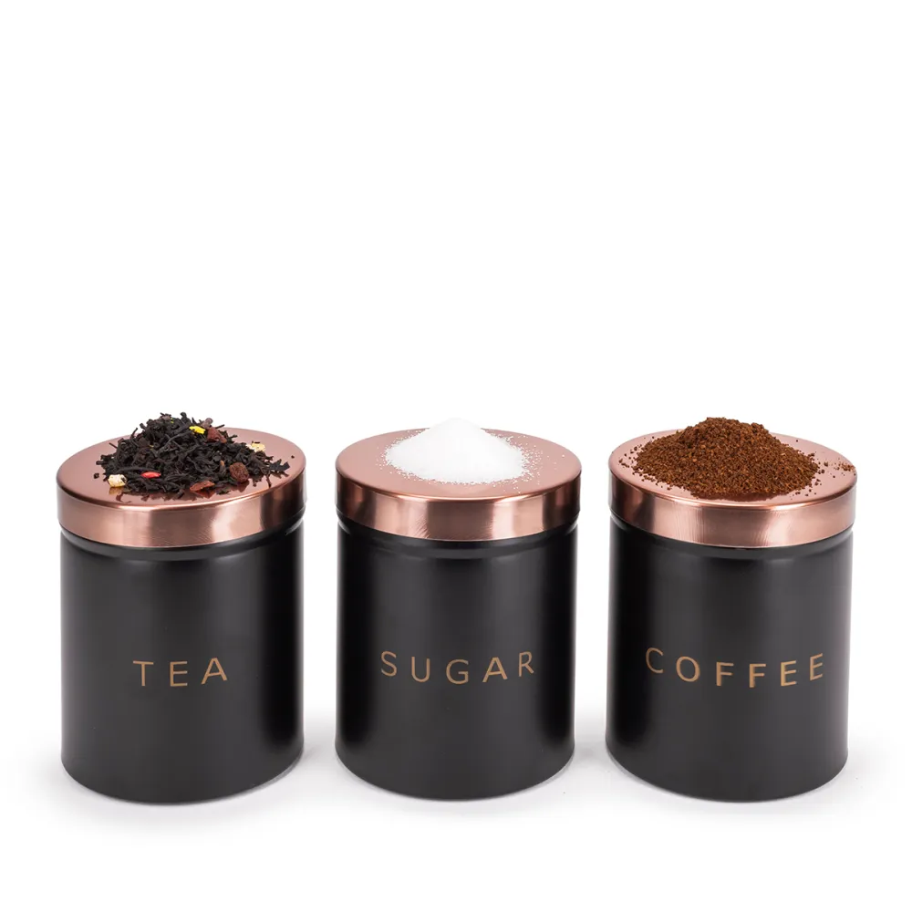 Набор ёмкостей Kamille для чая, кофе и сахара 3 шт чёрные KM1128 купить недорого || Metelka.com.ua