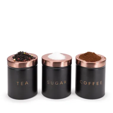 Набор ёмкостей Kamille для чая, кофе и сахара 3 шт чёрные KM1128 купить недорого || Metelka.com.ua