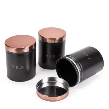 Набор ёмкостей Kamille для чая, кофе и сахара 3 шт чёрные KM1128 купить недорого || Metelka.com.ua