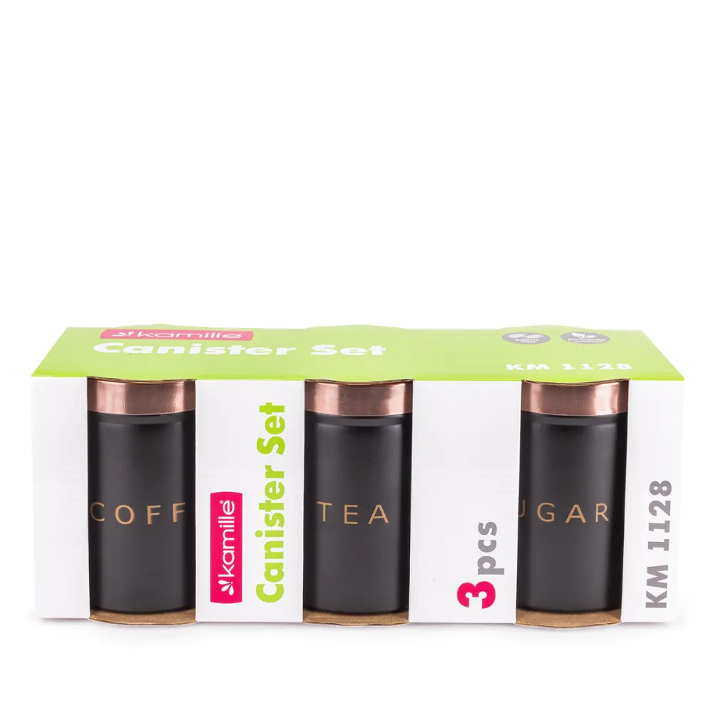 Набор ёмкостей Kamille для чая, кофе и сахара 3 шт чёрные KM1128 купить недорого || Metelka.com.ua