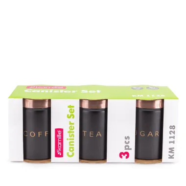 Набор ёмкостей Kamille для чая, кофе и сахара 3 шт чёрные KM1128 купить недорого || Metelka.com.ua