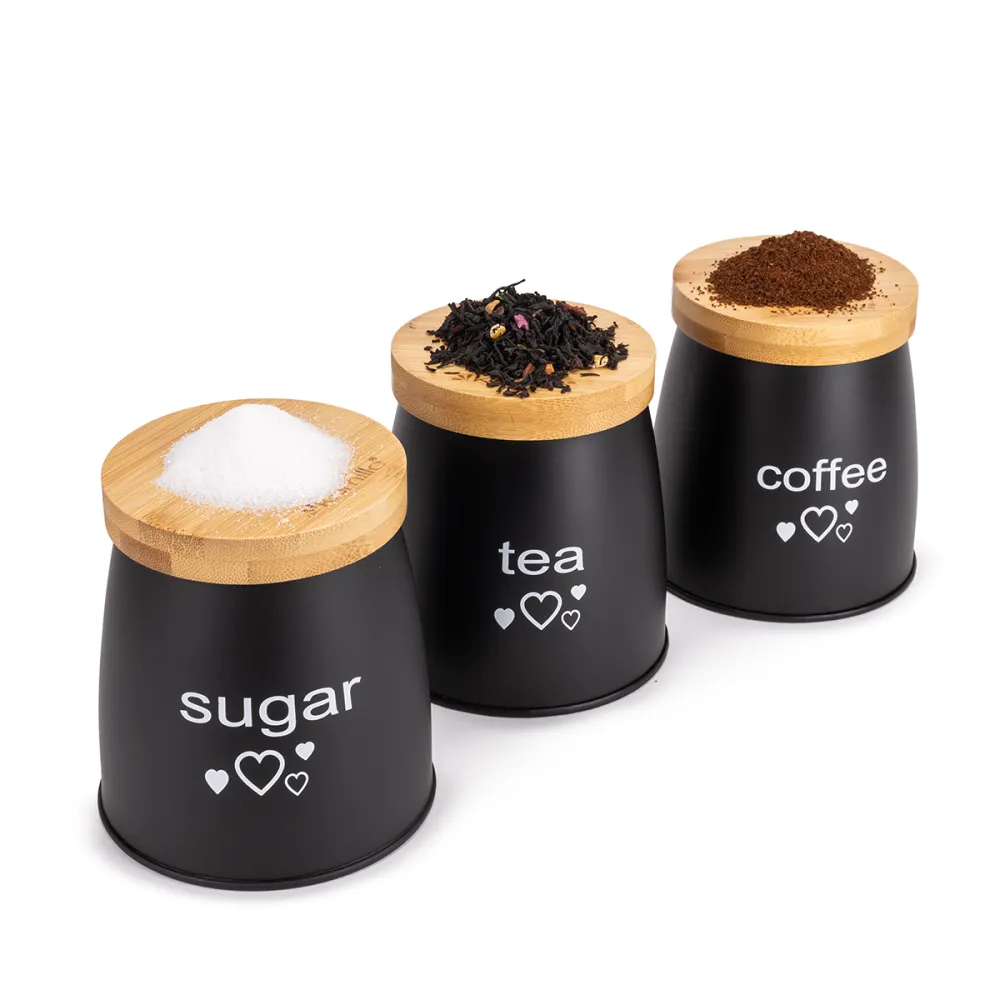 Набір ємностей Kamille для чаю, кави та цукру 3 шт чорні КМ1129 купити недорого || Metelka.com.ua