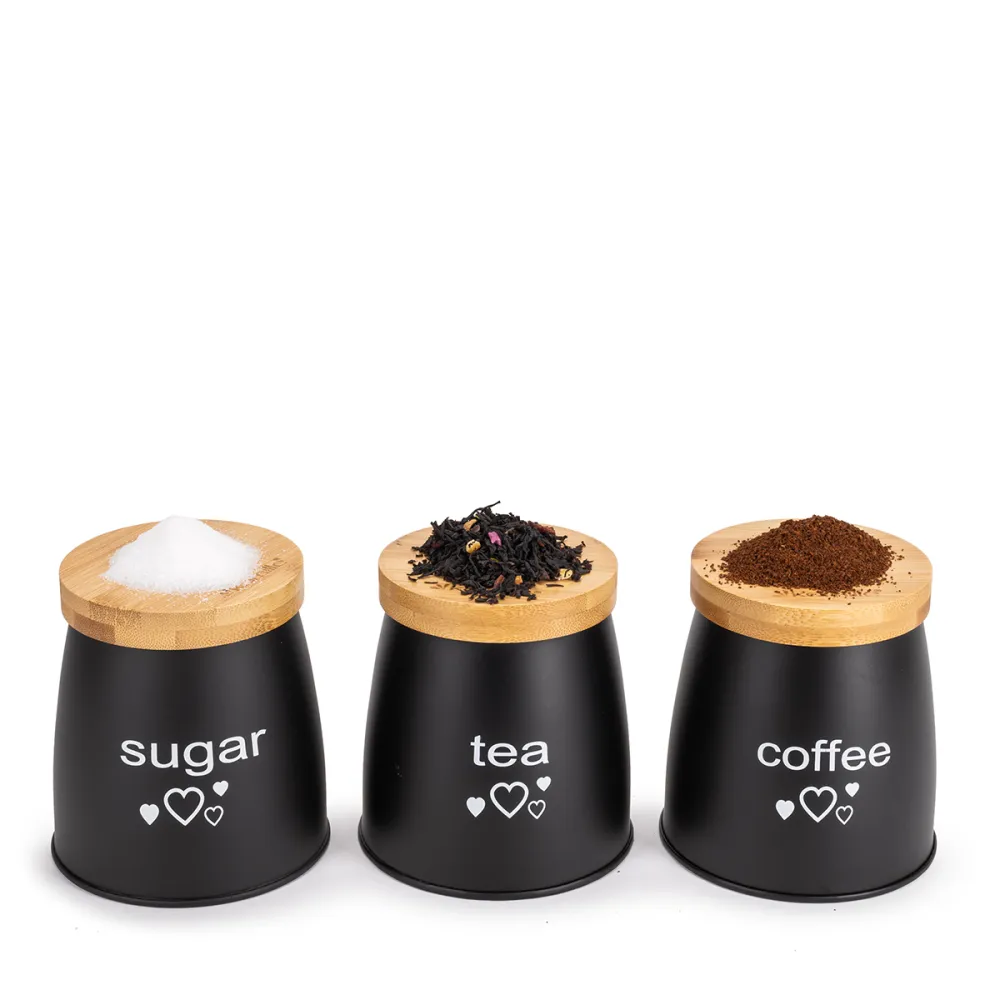 Набір ємностей Kamille для чаю, кави та цукру 3 шт чорні КМ1129 купити недорого || Metelka.com.ua