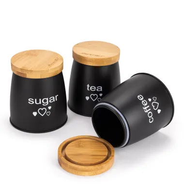 Набір ємностей Kamille для чаю, кави та цукру 3 шт чорні КМ1129 купити недорого || Metelka.com.ua