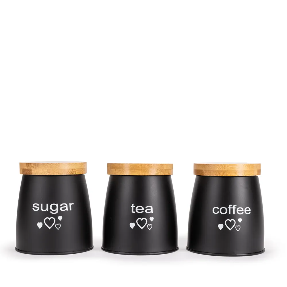 Набір ємностей Kamille для чаю, кави та цукру 3 шт чорні КМ1129 купити недорого || Metelka.com.ua