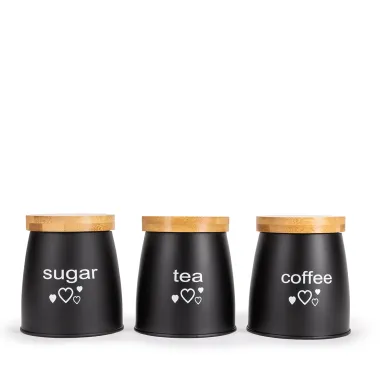 Набір ємностей Kamille для чаю, кави та цукру 3 шт чорні КМ1129 купити недорого || Metelka.com.ua