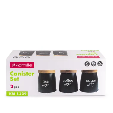Набір ємностей Kamille для чаю, кави та цукру 3 шт чорні КМ1129 купити недорого || Metelka.com.ua