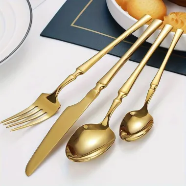 Набор столовых приборов Leeseph 30 предметов 6 персон золото Mv067 купить недорого || Metelka.com.ua