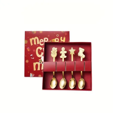 Набір чайних ложок новорічних Merry Christmas золоті 4 шт купити недорого || Metelka.com.ua