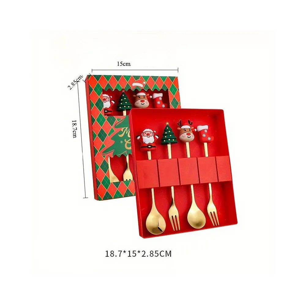 Набір десертних приборів новорічних Leeseph Merry Christmas золоті 4 шт купити недорого || Metelka.com.ua