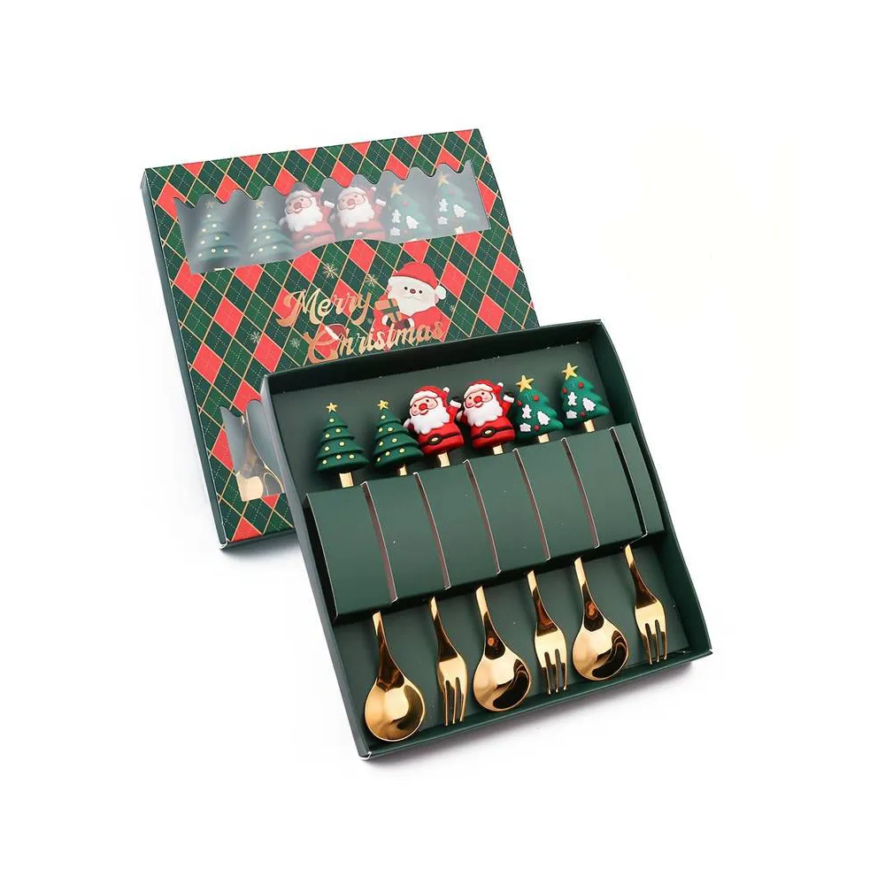 Набір десертних приборів новорічних Leeseph Merry Christmas золоті 6 шт купити недорого || Metelka.com.ua