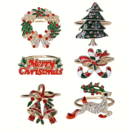 Набор колец для салфеток Рождественский микс 6шт золотые Mv056 купить недорого || Metelka.com.ua