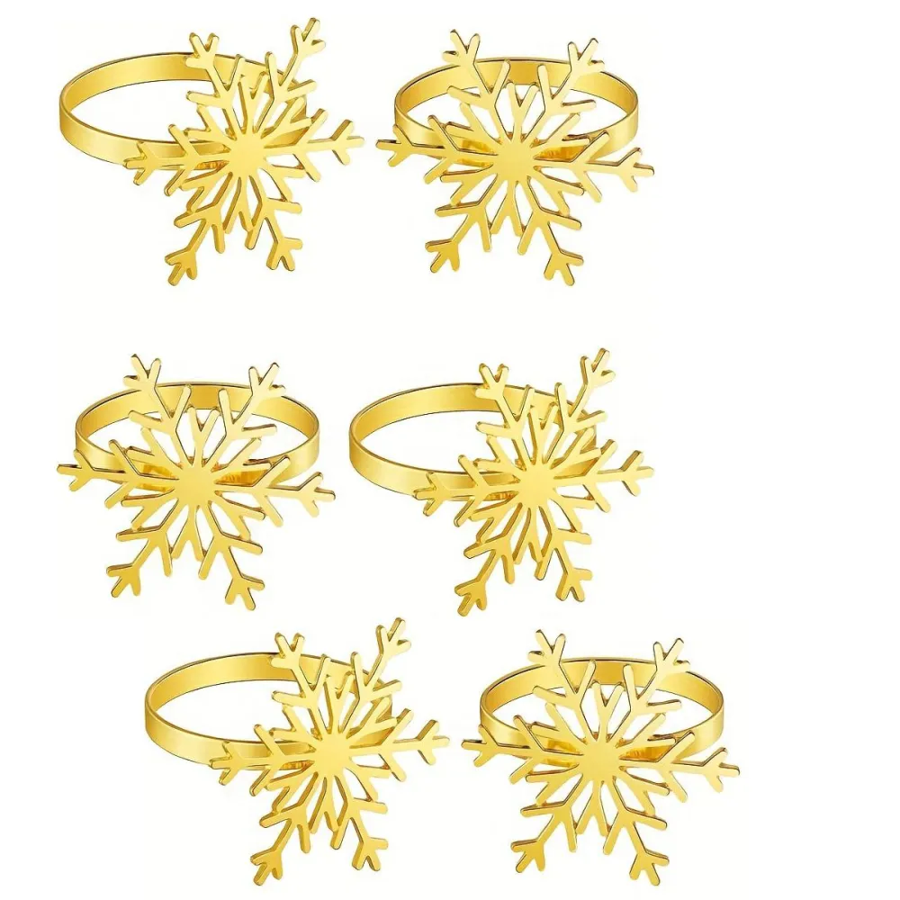 Набор колец для салфеток Leeseph Снежинки 6шт золото купить недорого || Metelka.com.ua