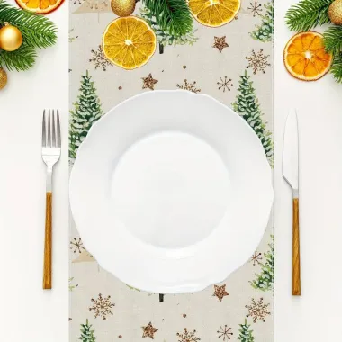 Доріжка новорічна Ялинки Leeseph 180см беж Mv057 купити недорого || Metelka.com.ua