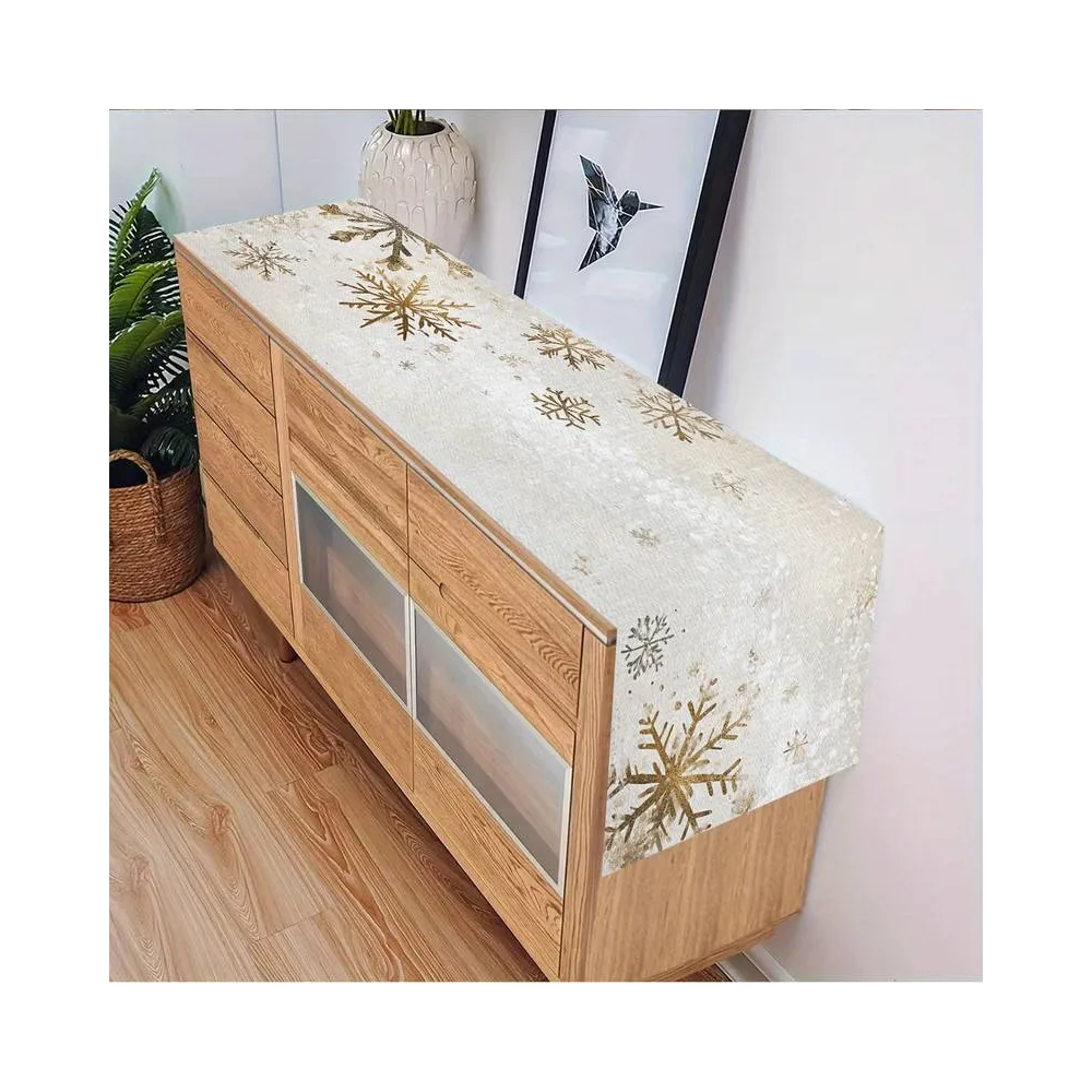 Дорожка новогодняя Снежинки Leeseph 180см беж Mv065 купить недорого || Metelka.com.ua