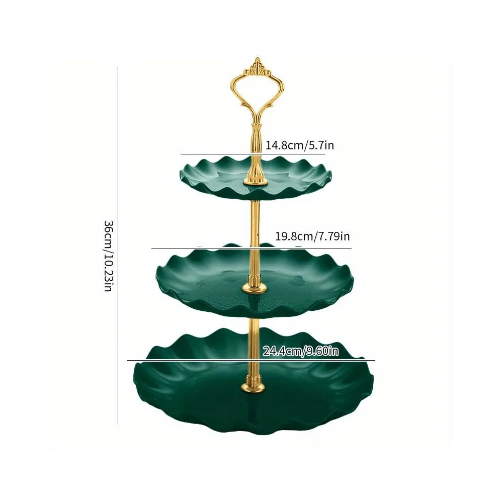 Підставка 3-ярусна Leeseph для десертів, фруктів пластикова зелена з золотом купити недорого || Metelka.com.ua