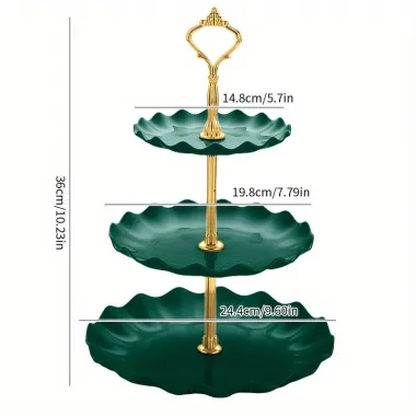 Подставка 3-ярусная Leeseph для десертов, фруктов пластиковая зеленая с золотом купить недорого || Metelka.com.ua
