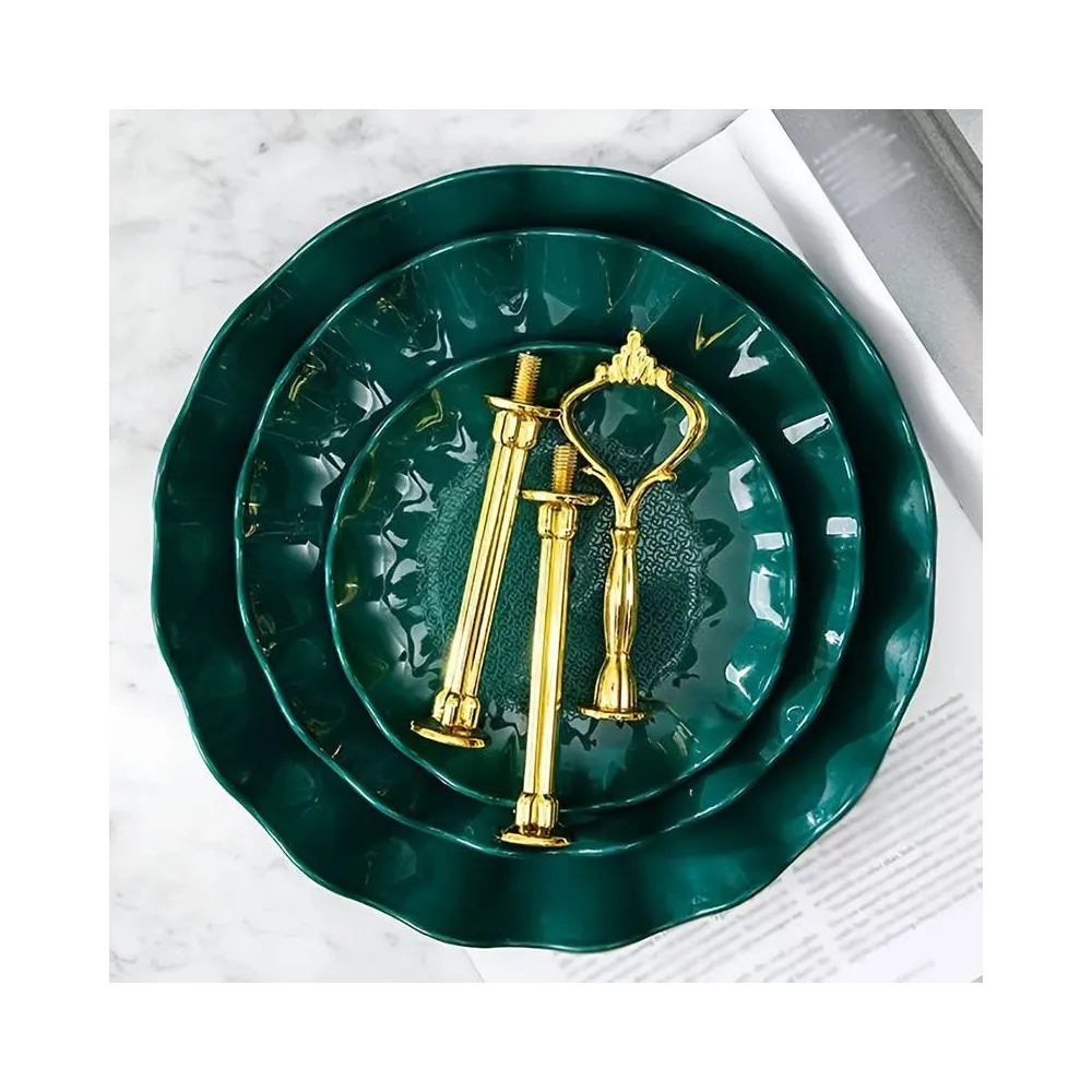 Подставка 3-ярусная Leeseph для десертов, фруктов пластиковая зеленая с золотом купить недорого || Metelka.com.ua