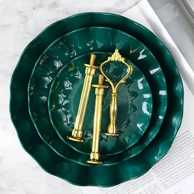 Подставка 3-ярусная Leeseph для десертов, фруктов пластиковая зеленая с золотом купить недорого || Metelka.com.ua