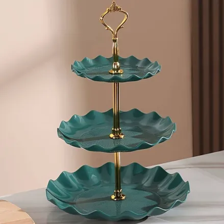 Підставка 3-ярусна Leeseph для десертів, фруктів пластикова зелена з золотом купити недорого || Metelka.com.ua