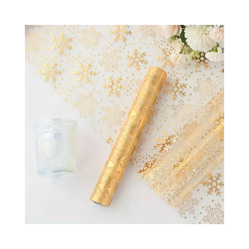 Дорожка сервировочная Leeseph Снежинки 28*275 см золото купить недорого || Metelka.com.ua