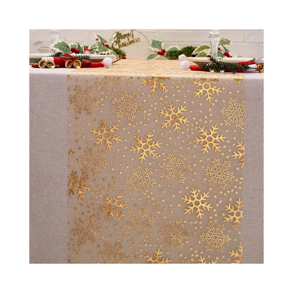 Доріжка сервірувальна Leeseph Снежинки 28*275см золото купити недорого || Metelka.com.ua