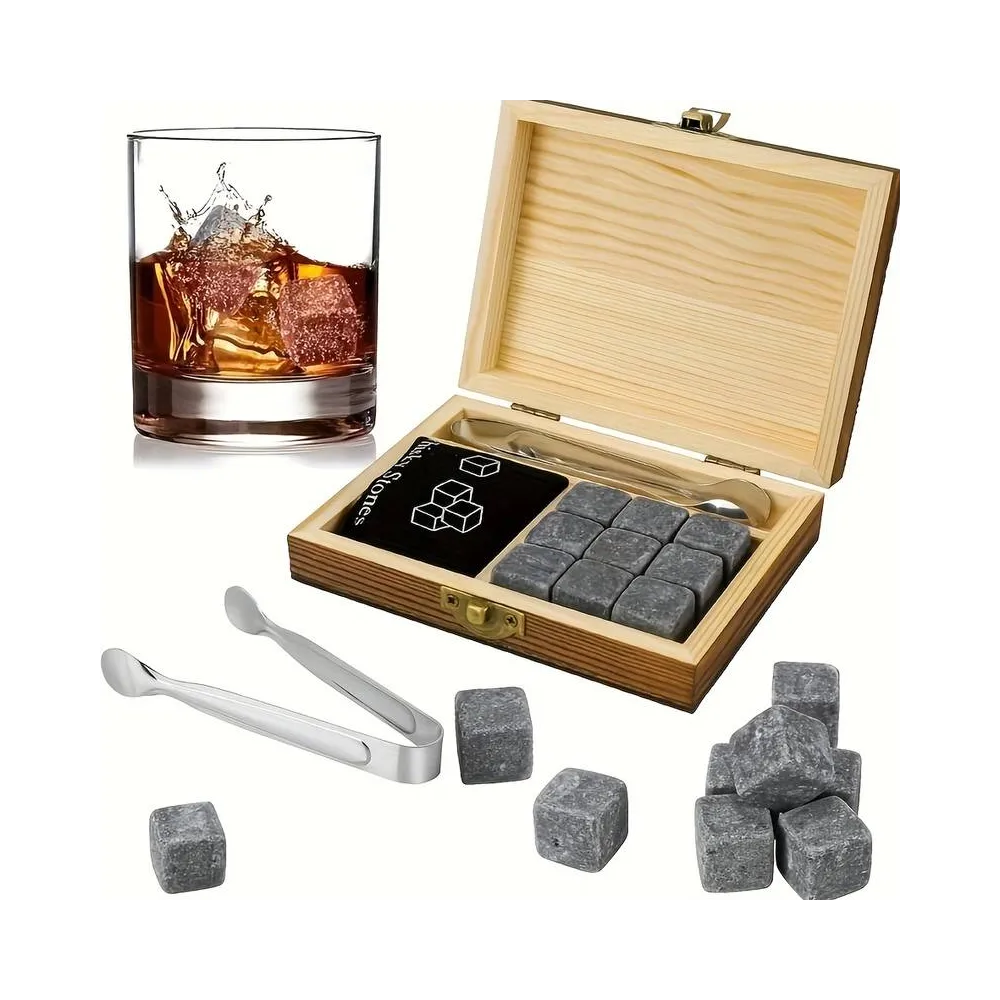 Набор охлаждающих камней для виски Leeseph в деревянной коробке 9 шт купить недорого || Metelka.com.ua