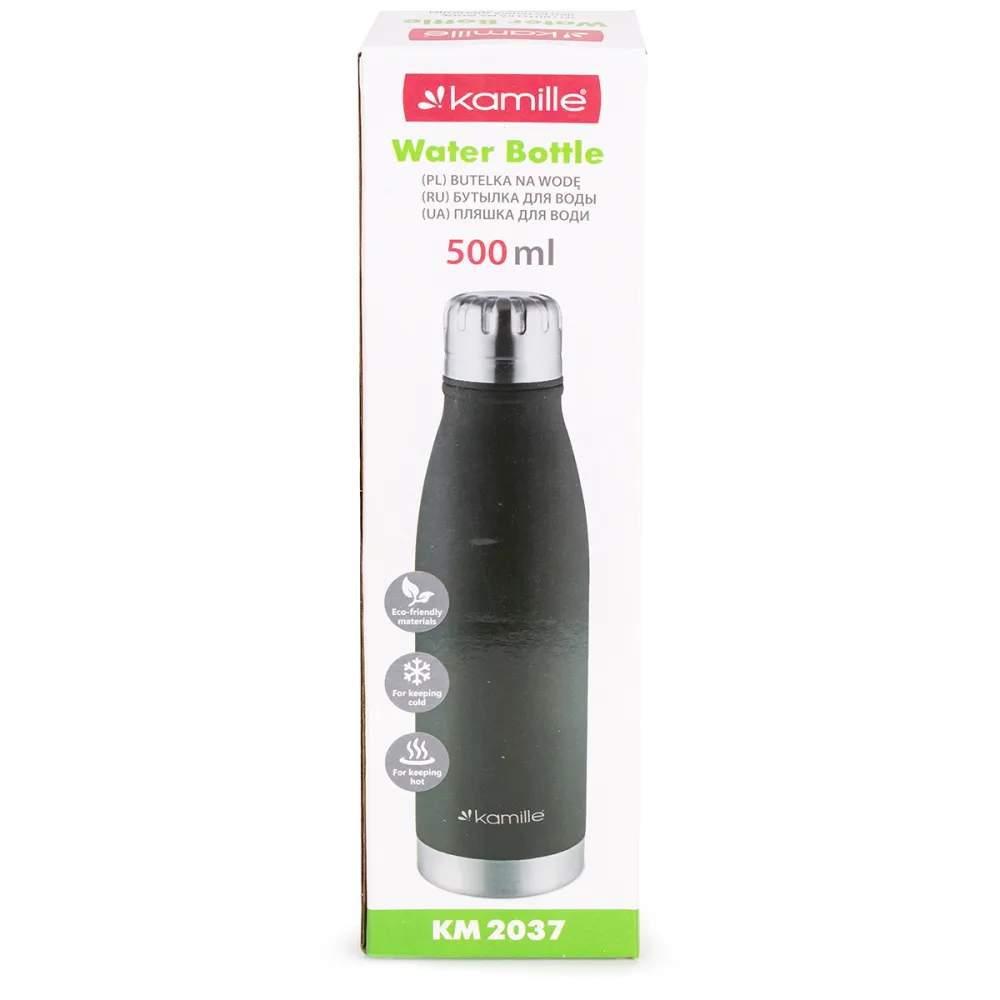 Термос-пляшка Kamille 500 мл з нержавіючої сталі чорний КМ 2037 купити недорого || Metelka.com.ua