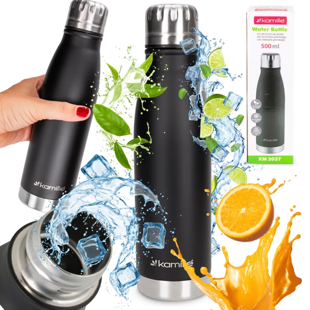 Термос-пляшка Kamille 500 мл з нержавіючої сталі чорний КМ 2037 купити недорого || Metelka.com.ua