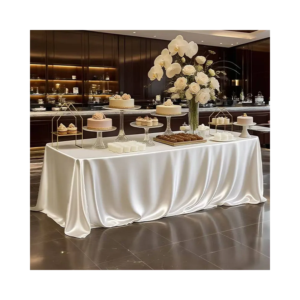 Скатерть атласная праздничная Leeseph 145х260см беж LE013b купить недорого || Metelka.com.ua