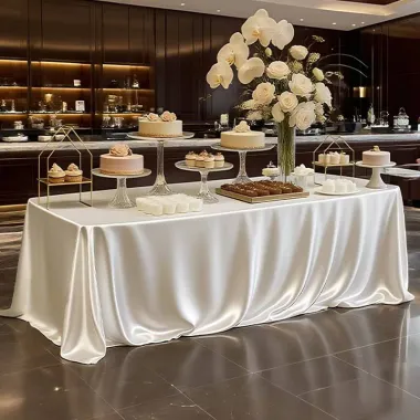 Скатерть атласная праздничная Leeseph 145х260см беж LE013b купить недорого || Metelka.com.ua