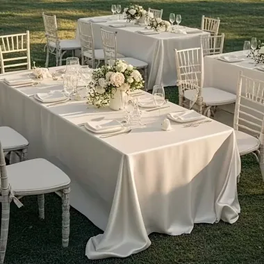 Скатерть атласная праздничная Leeseph 145х260см беж LE013b купить недорого || Metelka.com.ua