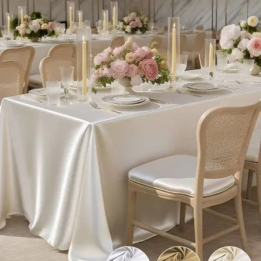 Скатерть атласная праздничная Leeseph 145х260см беж LE013b купить недорого || Metelka.com.ua