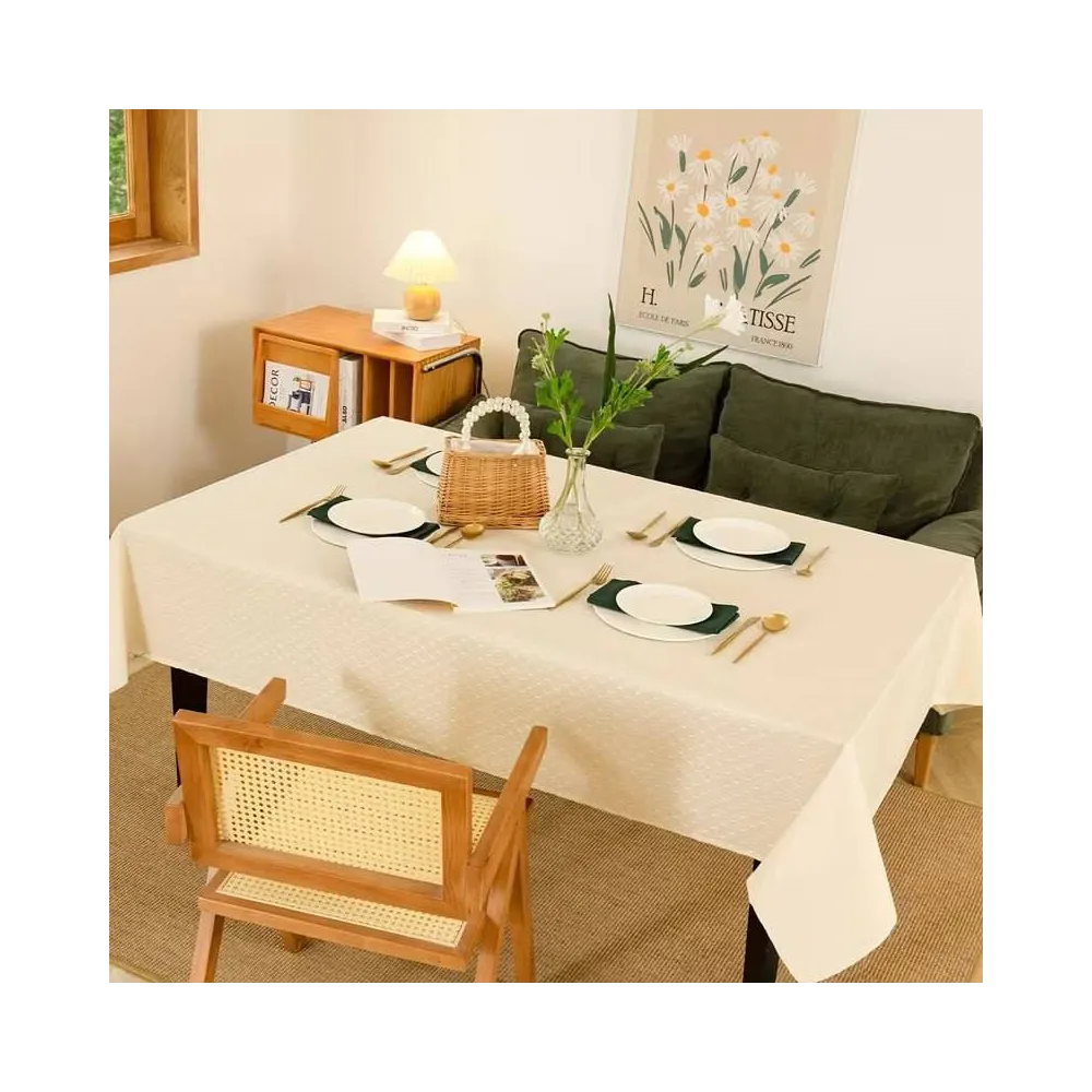 Скатерть водооталкивающая Leeseph с классическим узором 150х210см беж купить недорого || Metelka.com.ua