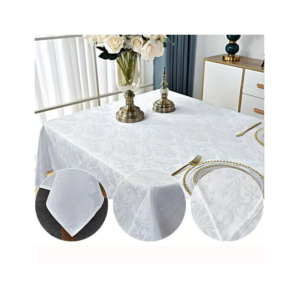 Жаккардовая скатерть Leeseph с вензелями 150х260см белая купить недорого || Metelka.com.ua