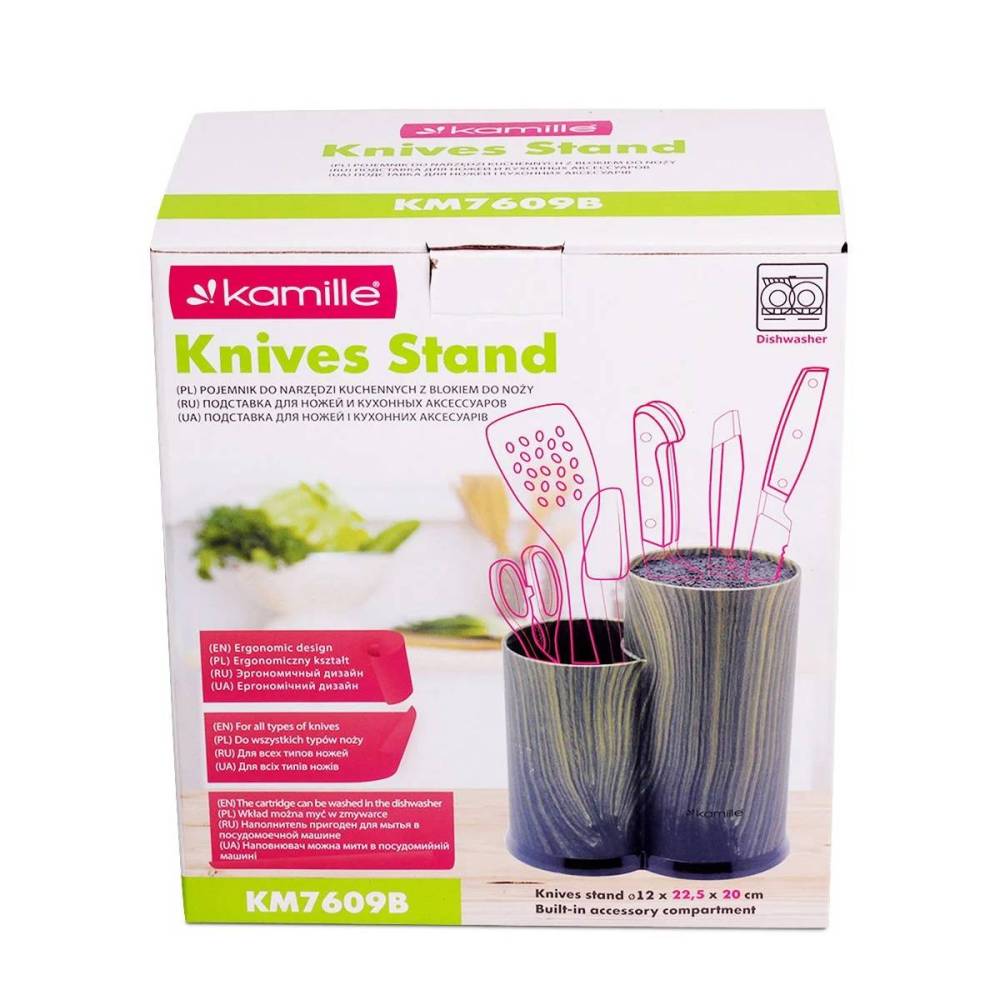 Колода для ножей Kamille Brash Stand Ebony пластиковая двойная 22,5 см