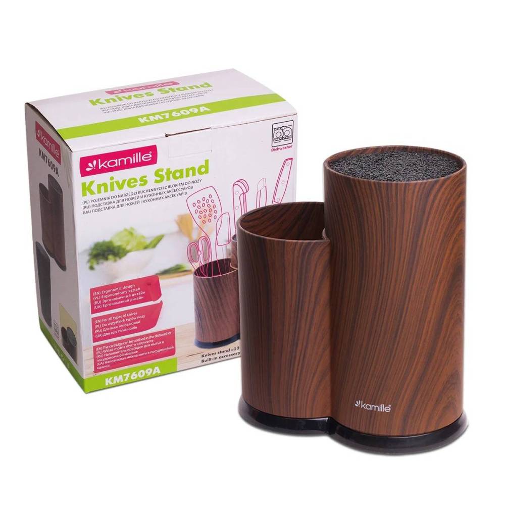 Колода для ножей Kamille Brash Stand Wood пластиковая двойная 22,5 см Колода для ножей Kamille Brash Stand Wood пластиковая двойная 22,5 см