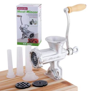 Мясорубка ручная металлическая с тремя насадками Kamille 15,5 х 9 х 25 см