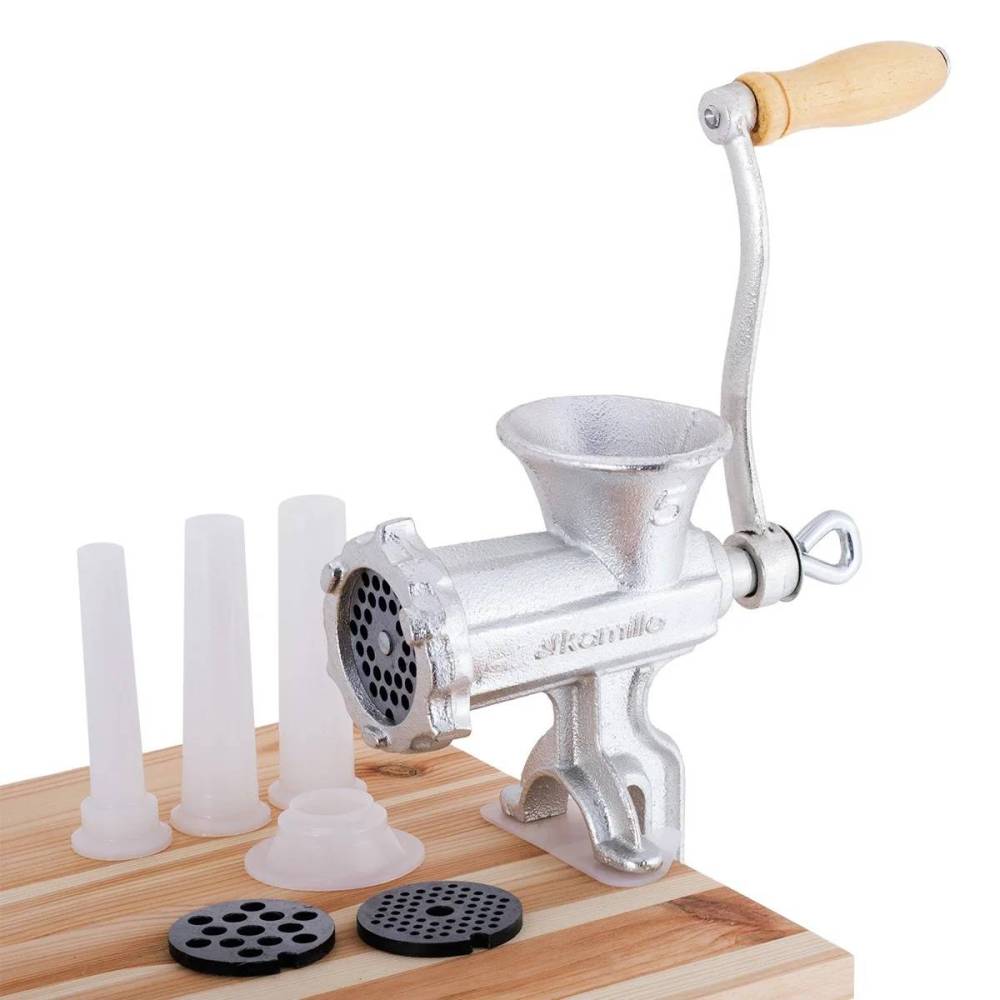 Мясорубка ручная металлическая с тремя насадками Kamille 15,5 х 9 х 25 см