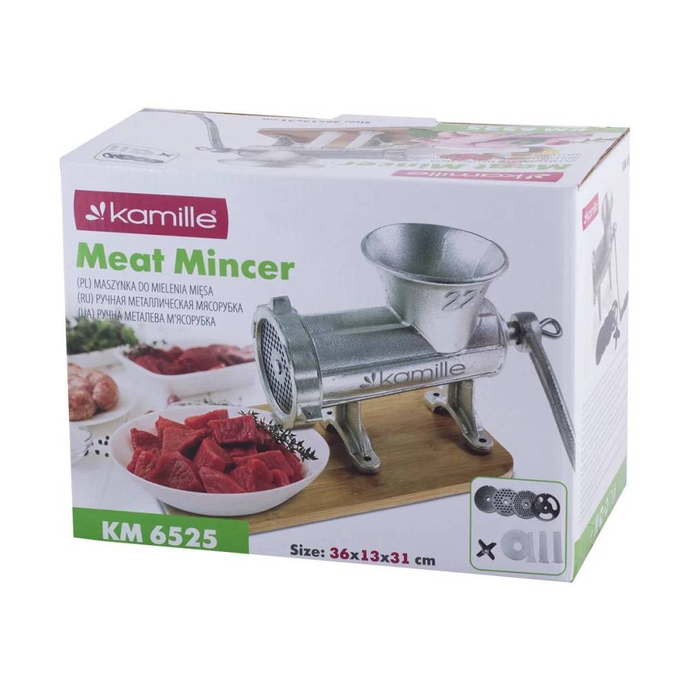 Мясорубка ручная Kamille чугунная с тремя насадками 25 х 12 х 18,5 см